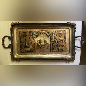 Antique-Style Gold and Black Decorative Metal Serving Tray